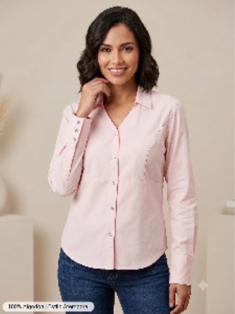 Roper Womens Pink Rhinestone Button Down Western Shirt Long Sleeve Cotton Large